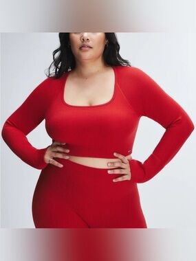 Savage X Fenty Size 3X Red Ribbed Seamless Sport Long Sleeve Cropped Bra Top